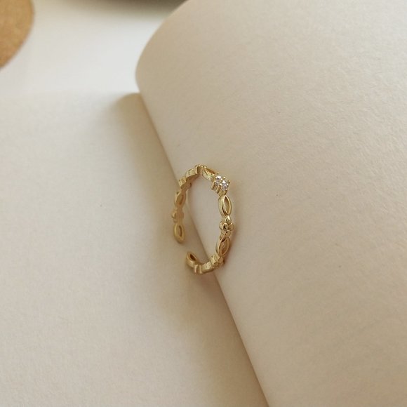 18K Goldplated Minimalist Geometric Chain Ring 925 - Picture 3 of 8